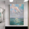 Handmade oil painting canvas wall art, modern abstract ocean landscape, rolled frameless, 40x60cm to 120x180cm