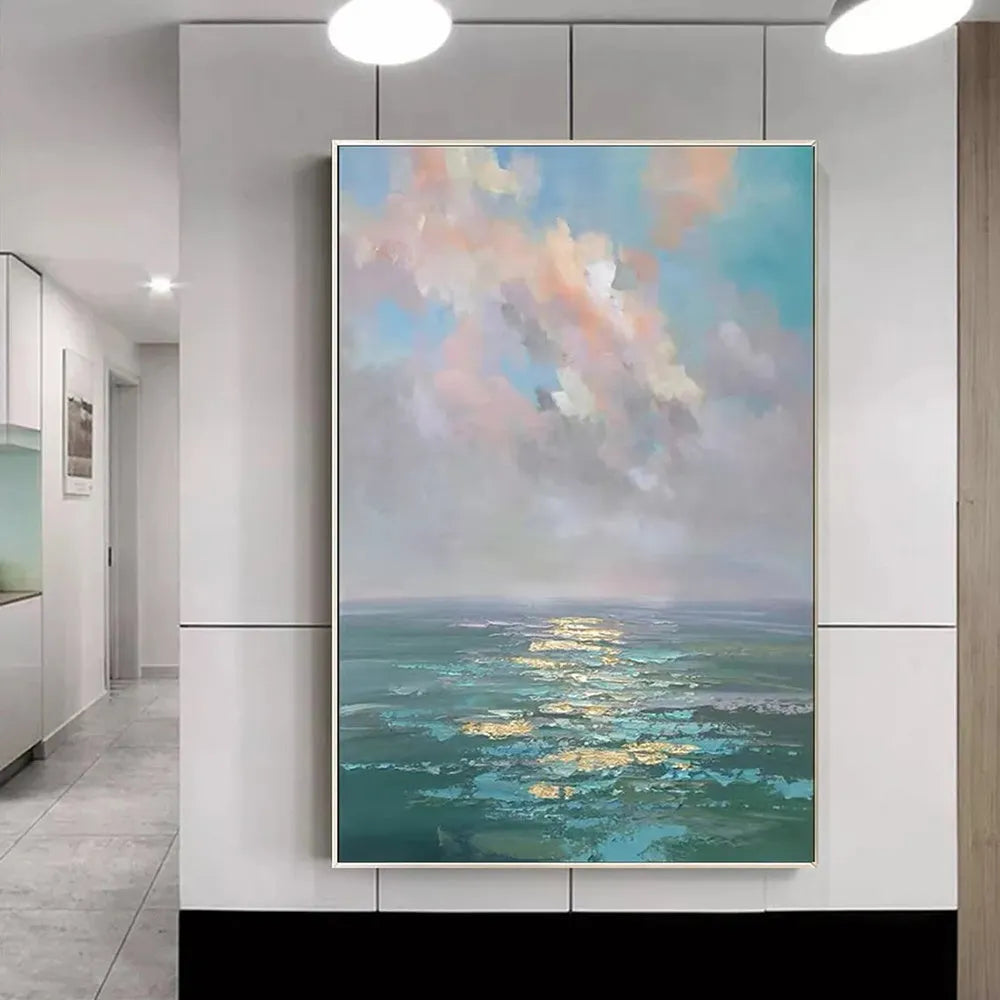 Handmade oil painting canvas wall art, modern abstract ocean landscape, rolled frameless, 40x60cm to 120x180cm