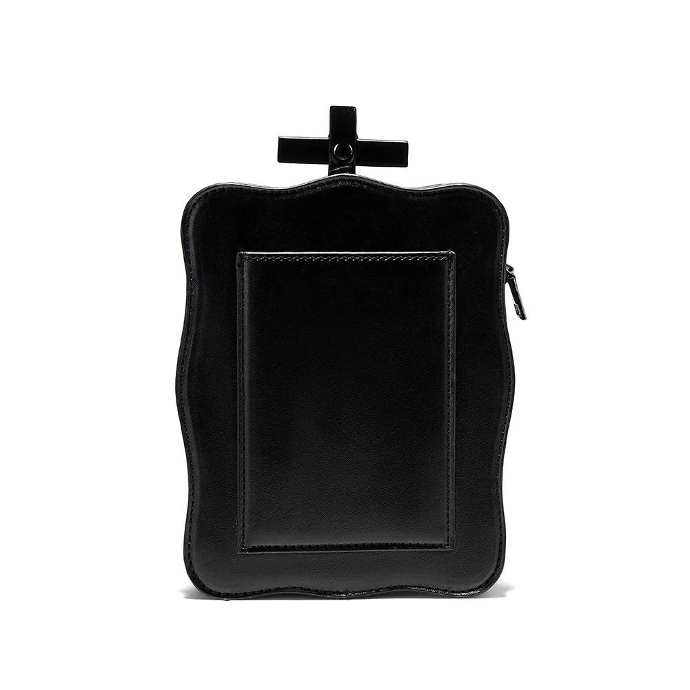 Black gothic skull mini square crossbody messenger bag with chain strap and zip opening