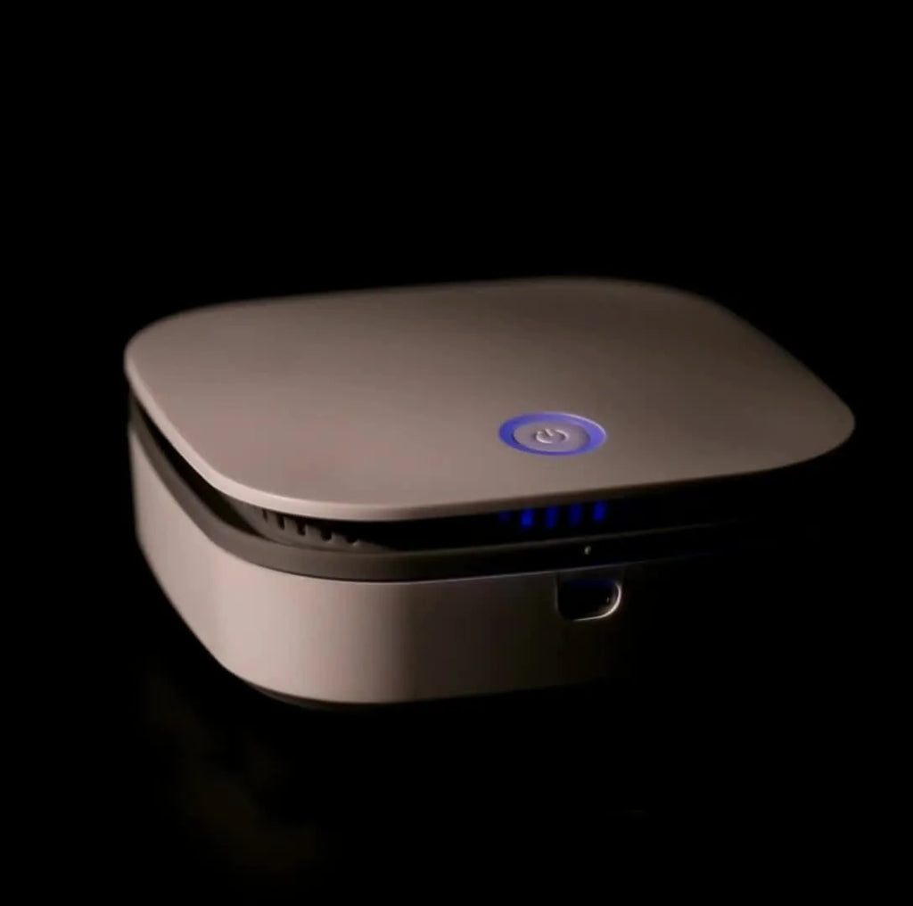 White portable USB air purifier for car with negative ion disinfection.