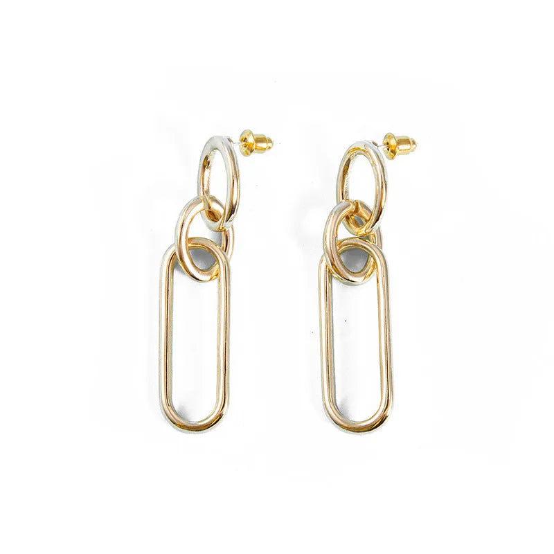 Geometric sterling silver needle hoop earrings with ring and line elements for women