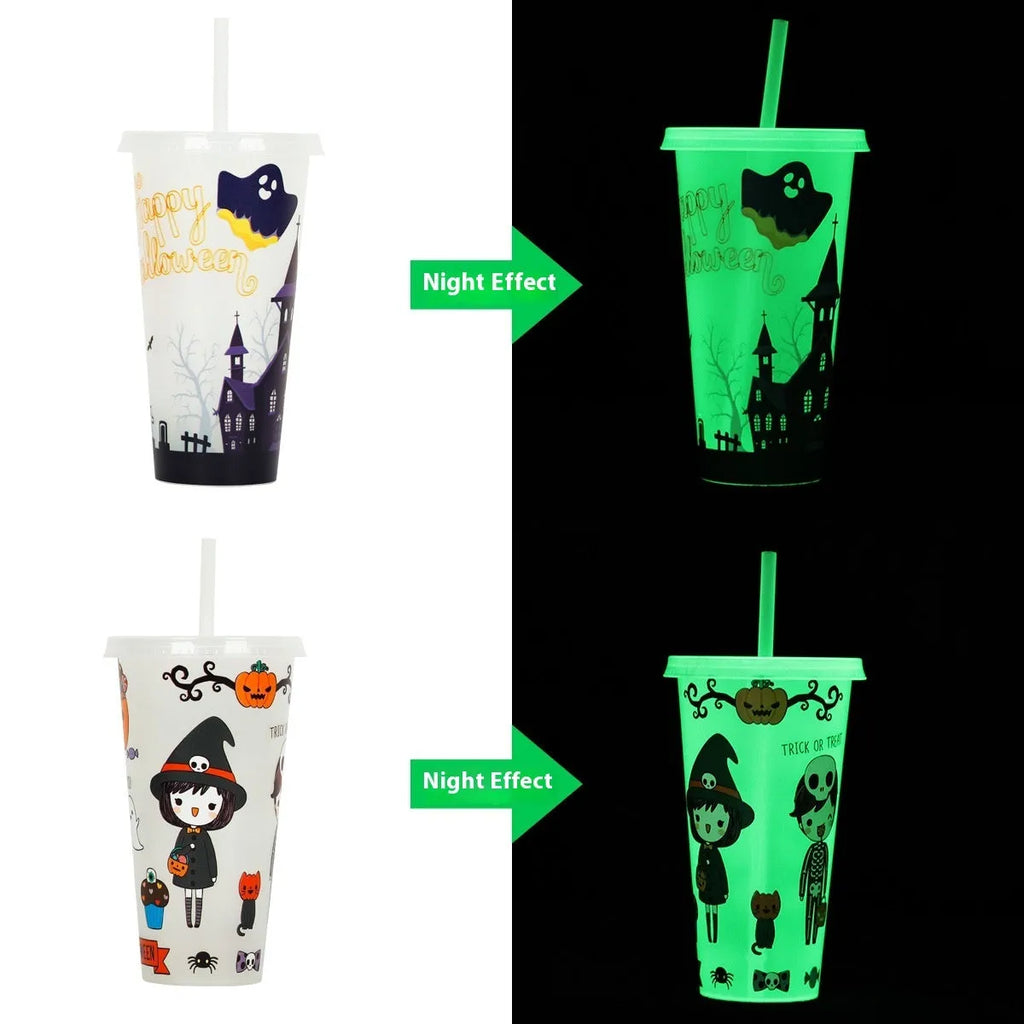 720ml plastic Halloween sippy cup with luminous straw in one of six colours