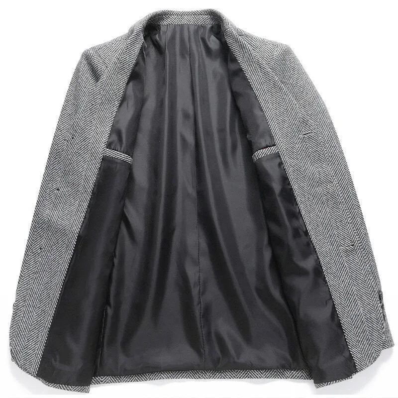 Men's loose fit wool blend coat in black colour suitable for spring and autumn casual wear