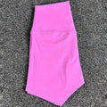 Women's high-waisted yoga shorts in nylon fabric, shown in multiple colours including black and pink litchi.