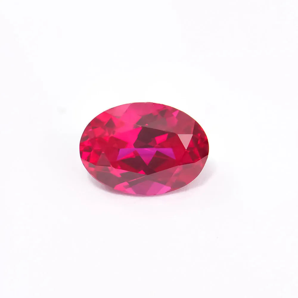 Cultivated pigeon blood red ruby gemstone showing different carat sizes and cut styles