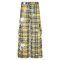 Men's retro plaid overalls loose straight casual trousers in blue polyester