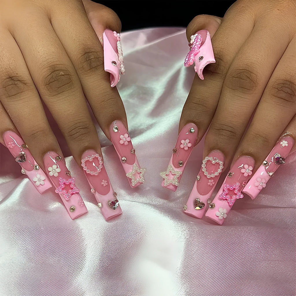 Super long water pipe French spot drill bow nail art stickers with love pattern in XB-70-48 colour