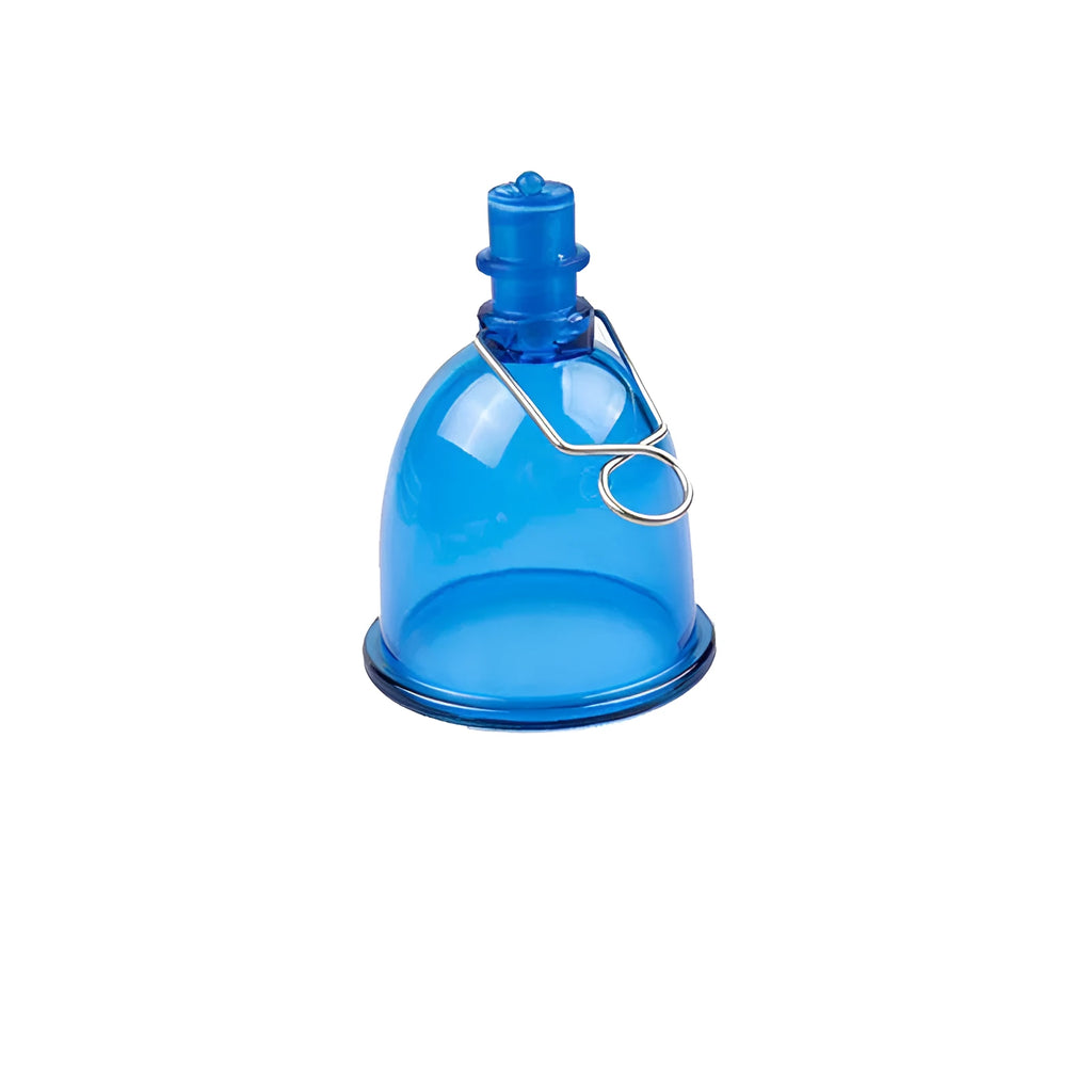 Blue silicone men's physical stretch exerciser cup showing three size options S, M, L