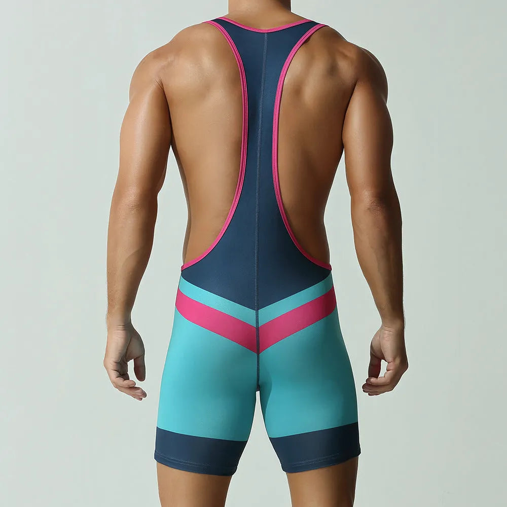 Men's quick-drying polyester sports vest jumpsuit in solid colour, suitable for gym running swimming