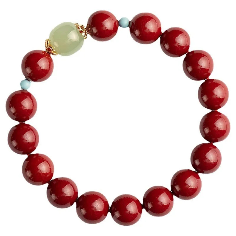 Purple Gold Sand cinnabar bracelet with geometric ellipse beads in 6mm, 8mm, or 10mm sizes on a wrist.