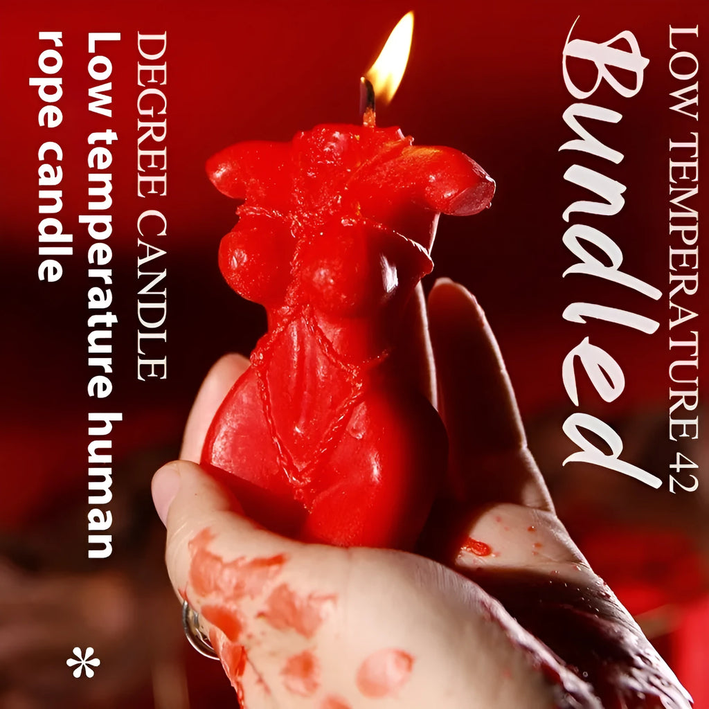 Smsexy Props bikini-shaped soy wax candle in Lilac Purple colour on a table.