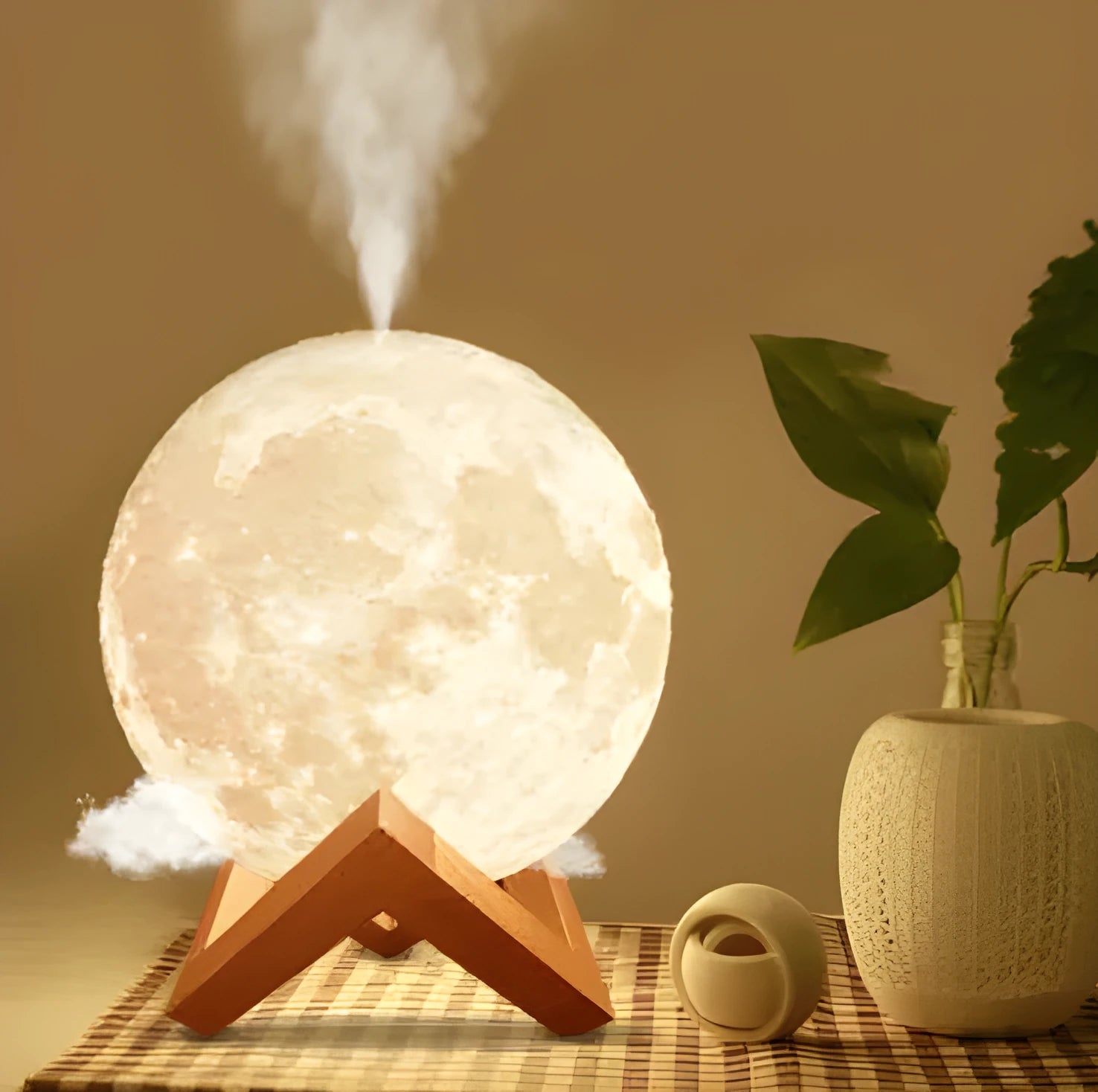 Spherical bedside humidifier with LED night light in three colour options and USB charging port