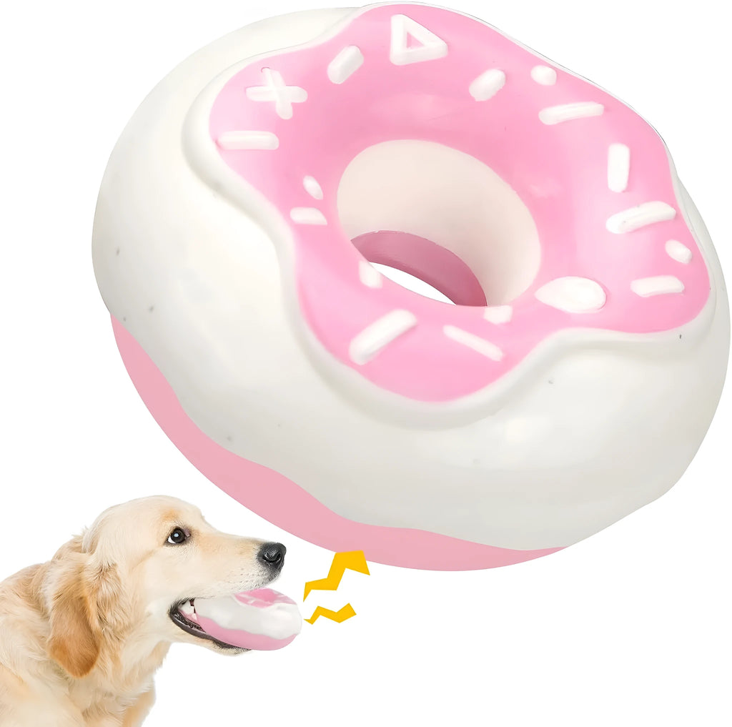 Donut-shaped dog chew toy in Coffee colour with embossed surface on a plain background