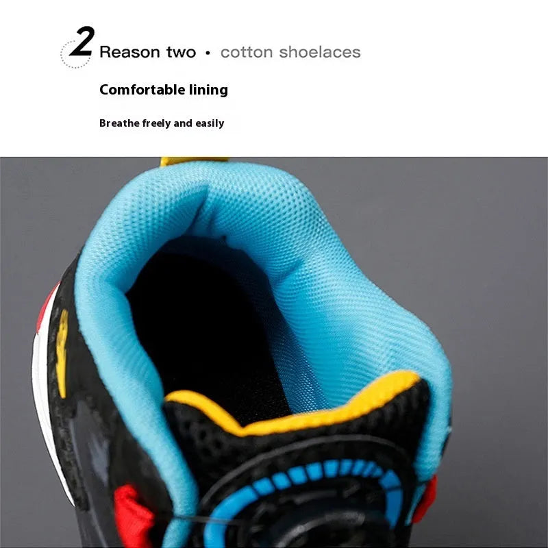 Children's rotating button basketball shoes in multiple colours with waterproof synthetic leather upper