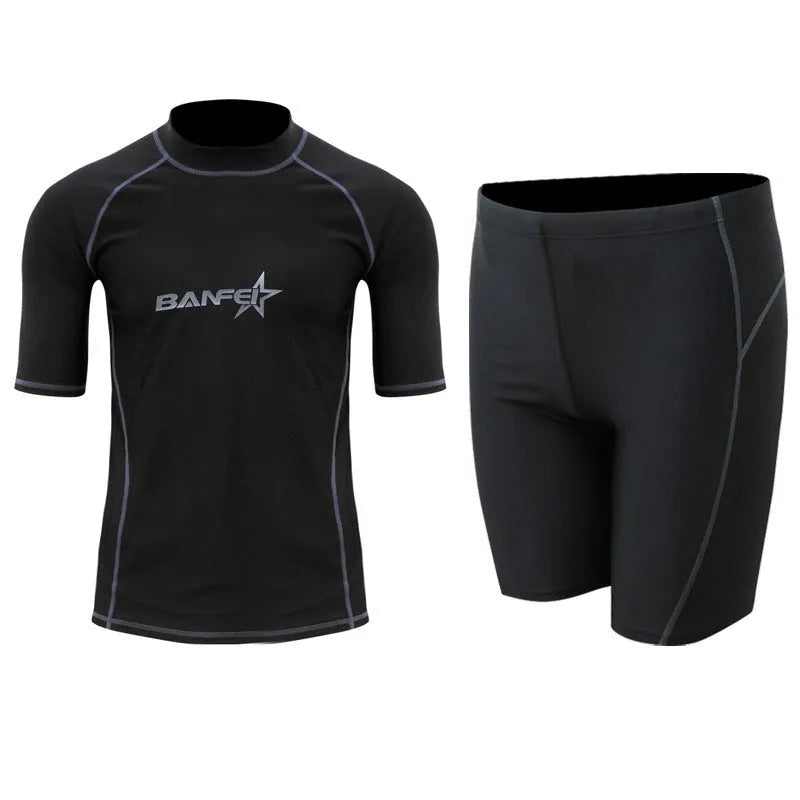 Men's quick-drying half sleeve swimsuit for snorkeling and surfing in nylon fabric