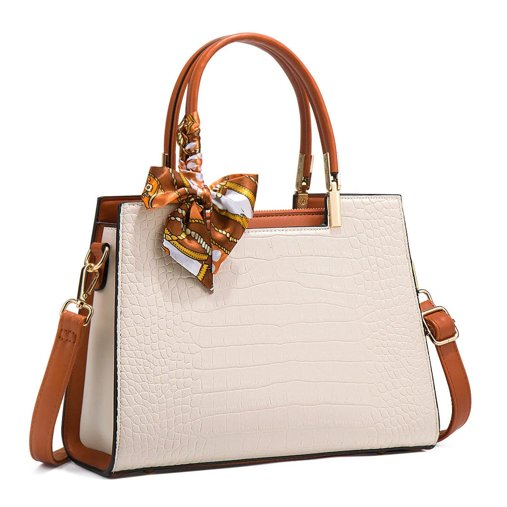Milky white PU leather women's shoulder handbag with horizontal square shape and multiple internal compartments