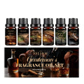 Set of six 10ml men's fragrance oil bottles in agarwood, leather, tobacco, vanilla, sandalwood, amber, and other woody scents