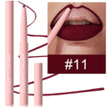 A single velvet matte lip liner pencil shown with 12 different colour shade options.