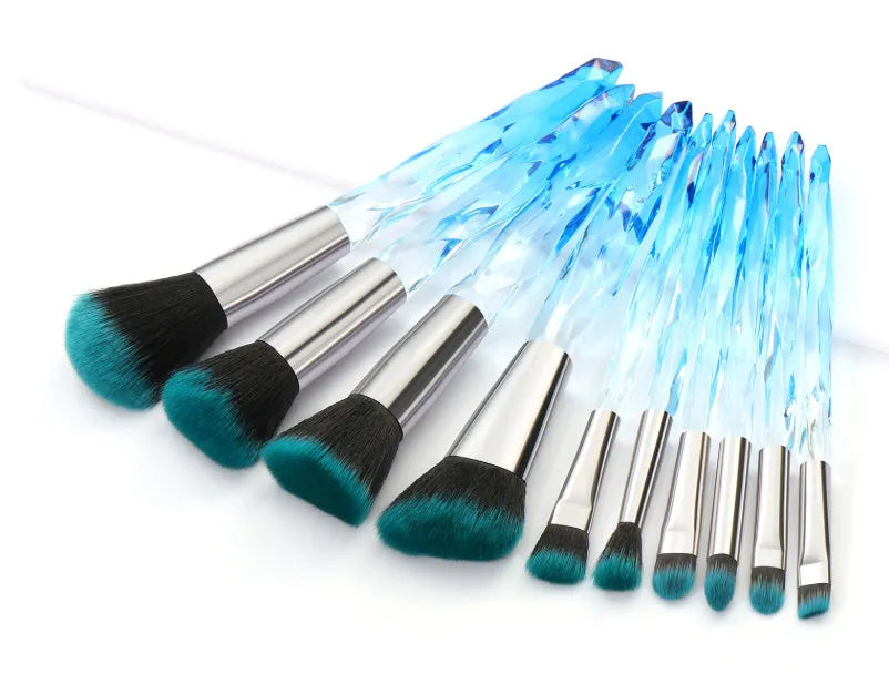 10 clear crystal foundation brushes with diamond shanks in four colour options