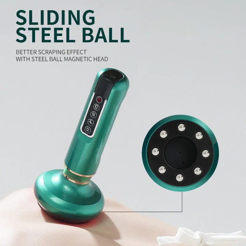 Green electric vacuum cupping massager with suction cup head on a white background