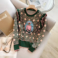 Green printed women's loose fit sweater with regular sleeves