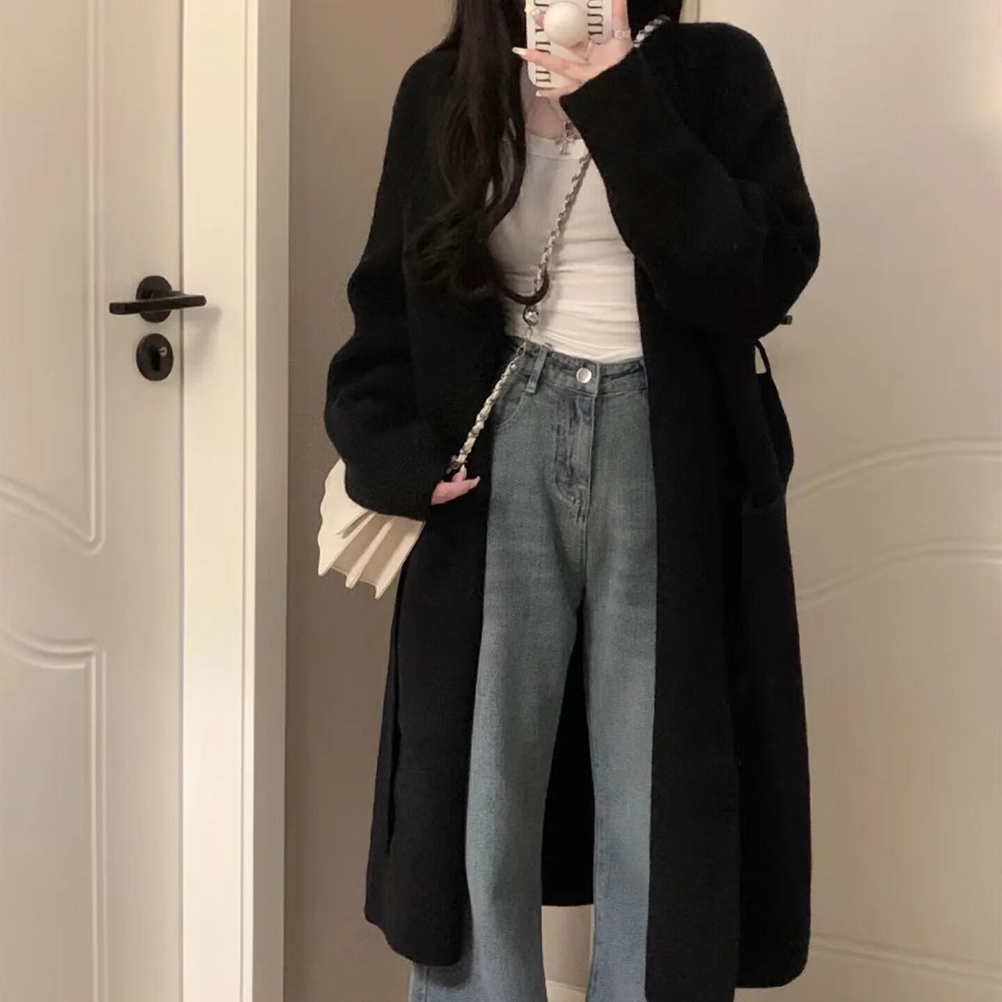 Loose knitted chenille cardigan for women in khaki with 3D pattern and long sleeves