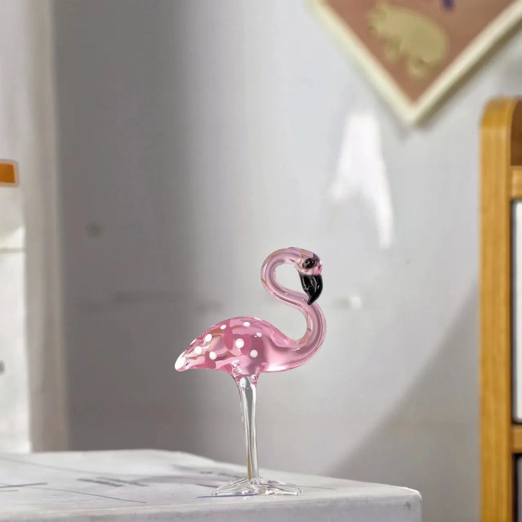 Pink crystal flamingo decorative craft with white crystal material on table display