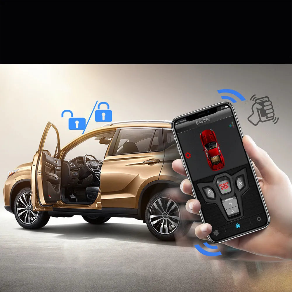 Red and black one-way remote car alarm system with GPS tracking and 3000m range