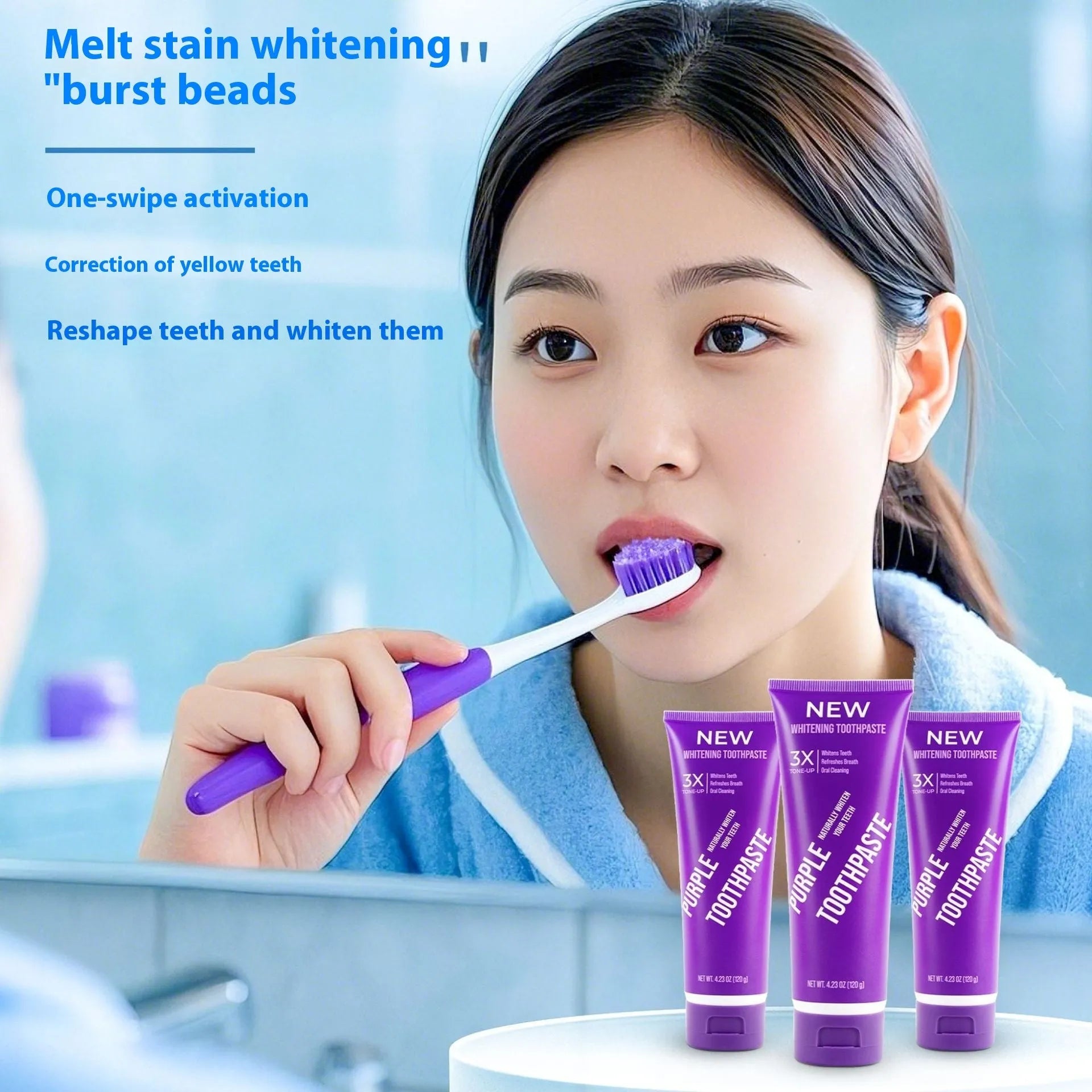 Purple whitening toothpaste in 120g tube for adult dental stain removal