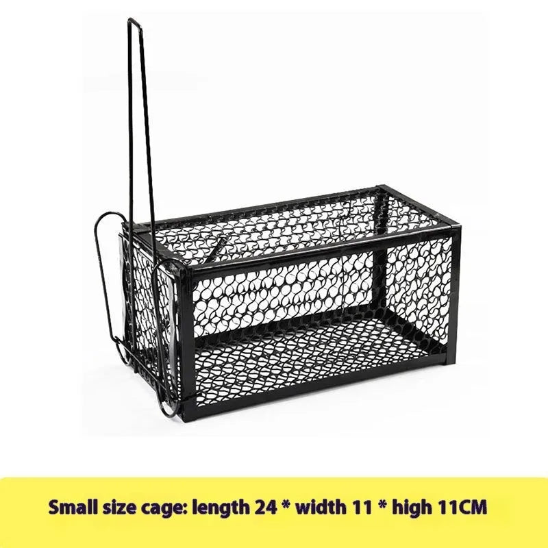 Automatic mouse cage trap showing metal and plastic construction with multiple size options