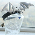 Small patent leather satin dog collar with devil wings and bell in various colours