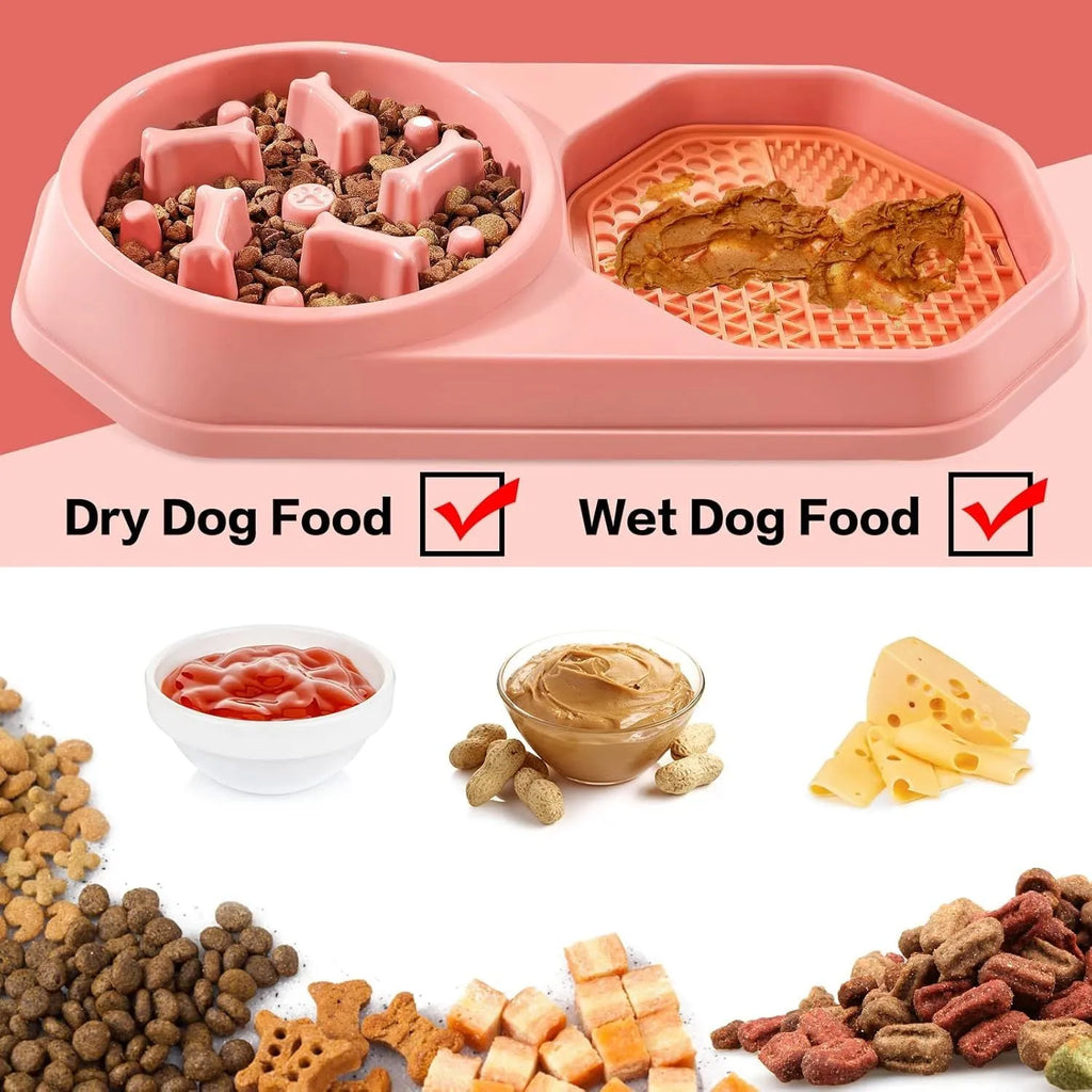 Blue slow feeder dog bowl with puzzle ridges and non-slip base for small medium dogs