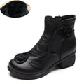 Handmade genuine leather ethnic Martin boots with chunky heel, waterproof platform, and flower embossing in red colour