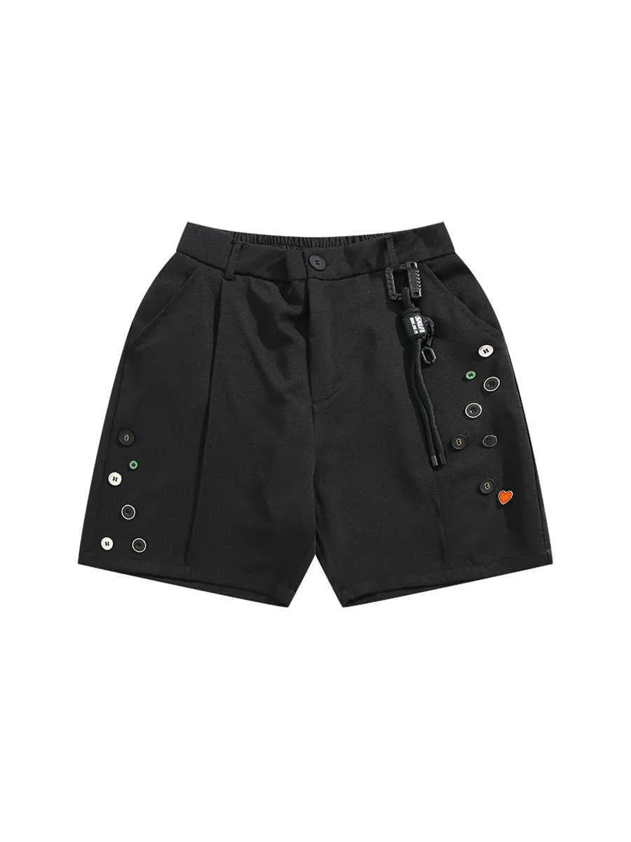 Black loose fit men's casual shorts with elastic waistband and straight leg design
