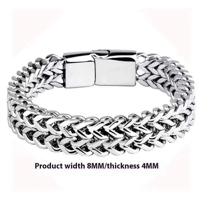 Silver geometric stainless steel men's bracelet with front and back hip hop design