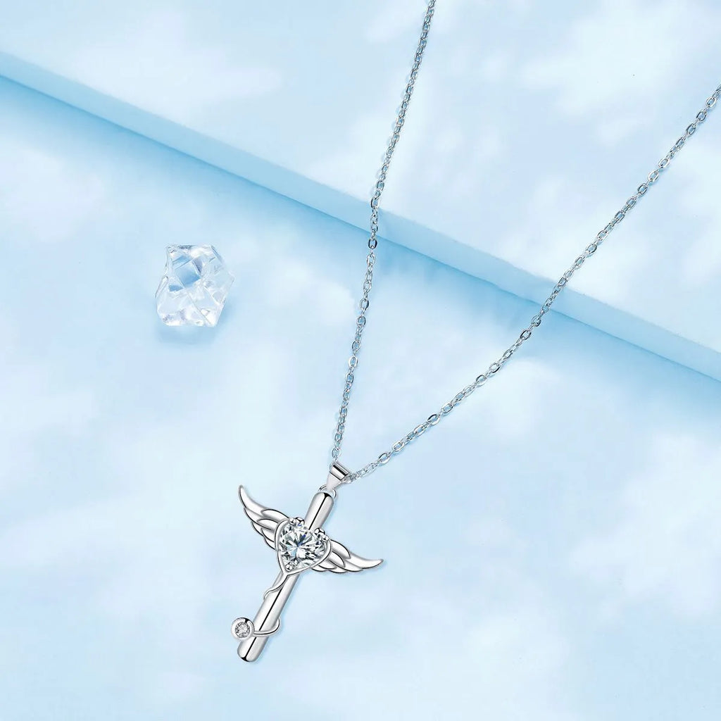 Women's copper stethoscope necklace with wings design in red diamond or white diamond finish