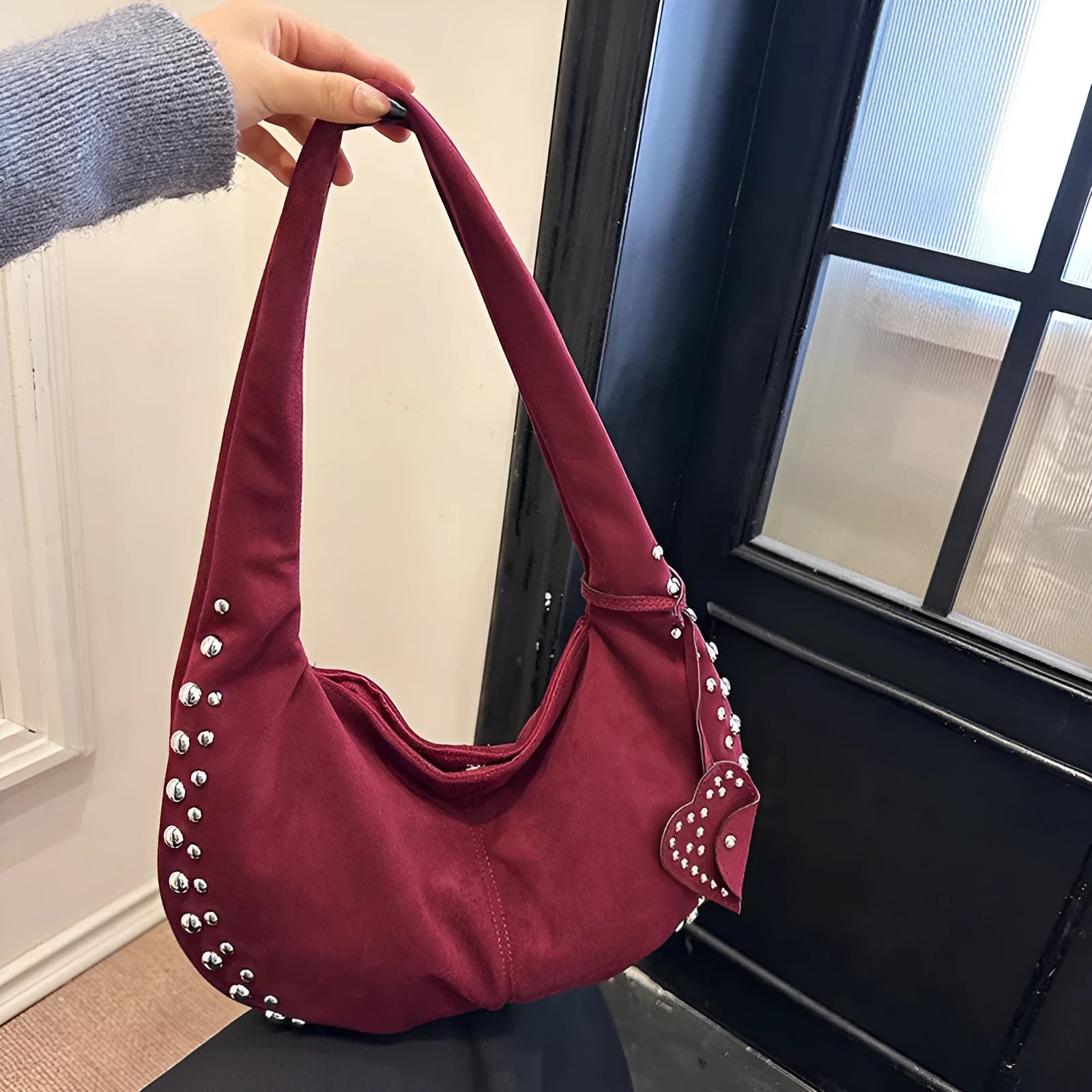 Women's soft plush strapless tote handbag in a retro style, shown in multiple colour options.
