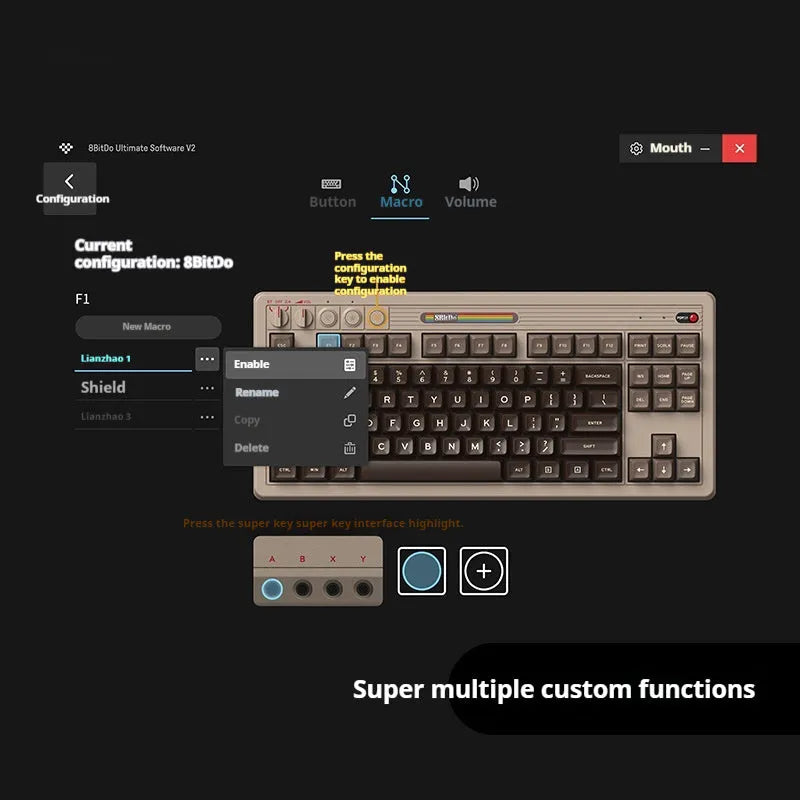 Retro87 C64 wireless Bluetooth mechanical gaming keyboard with rocker control on desk