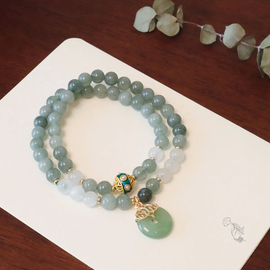 Women's safety buckle pendant crystal bracelet with Myanmar jade in New Chinese geometric style