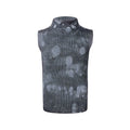 Men's black stretch sleeveless turtleneck with silver pastebrushing texture, stand collar, pullover style