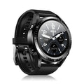 Black smart watch with 1.28-inch screen showing health metrics, paired with wireless TWS earphones