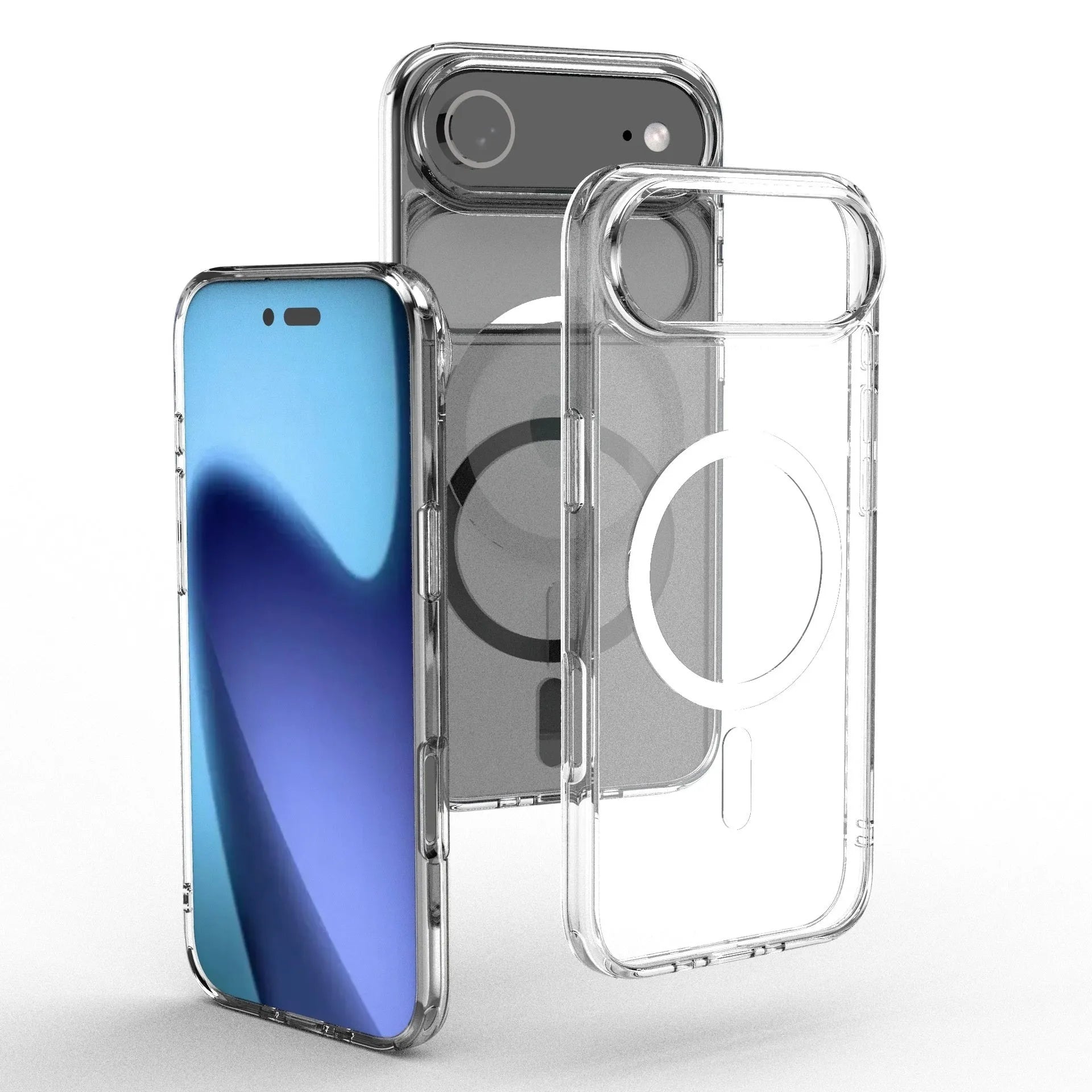 Transparent magnetic phone case for iPhone 17 series showing clear design with integrated magnetic elements