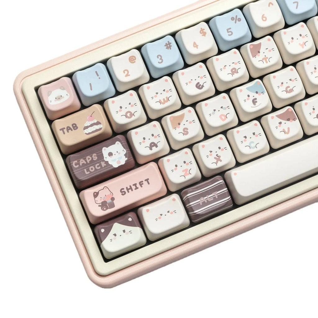 Sea Salt Cat themed PBT keycap set for mechanical keyboards with 7u supplementary keys