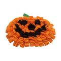 Orange pumpkin-shaped pet smell mat with textured polar fleece surface for slow feeding