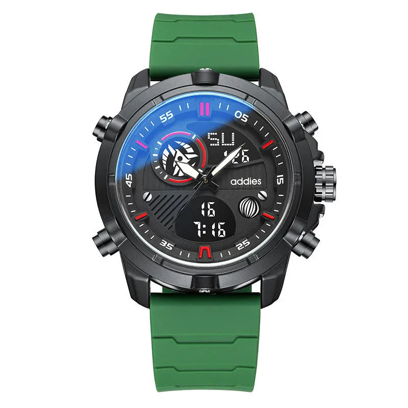 Fashion men sports water luminous metal watch with 46mm round dial and silicone strap