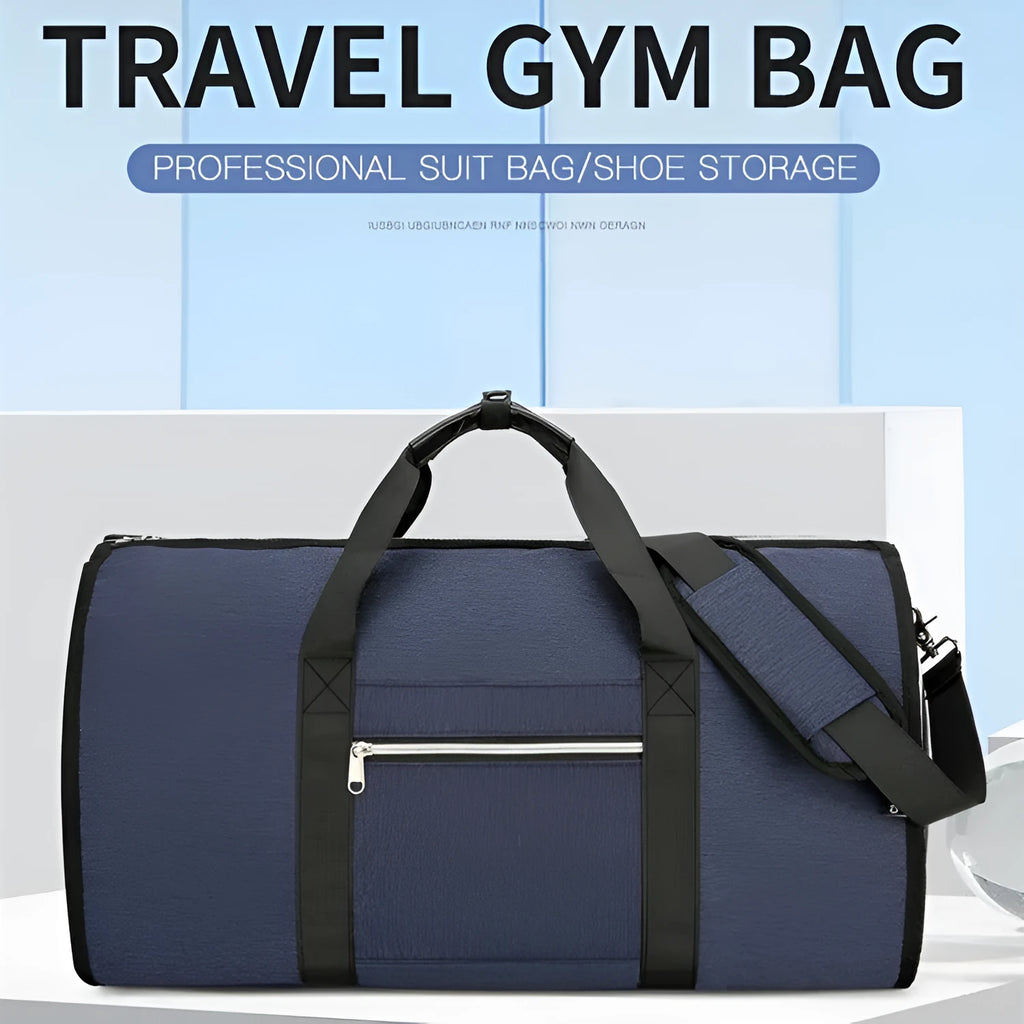 Grey Oxford cloth sports bag showing dry wet separation compartments and expansion function.