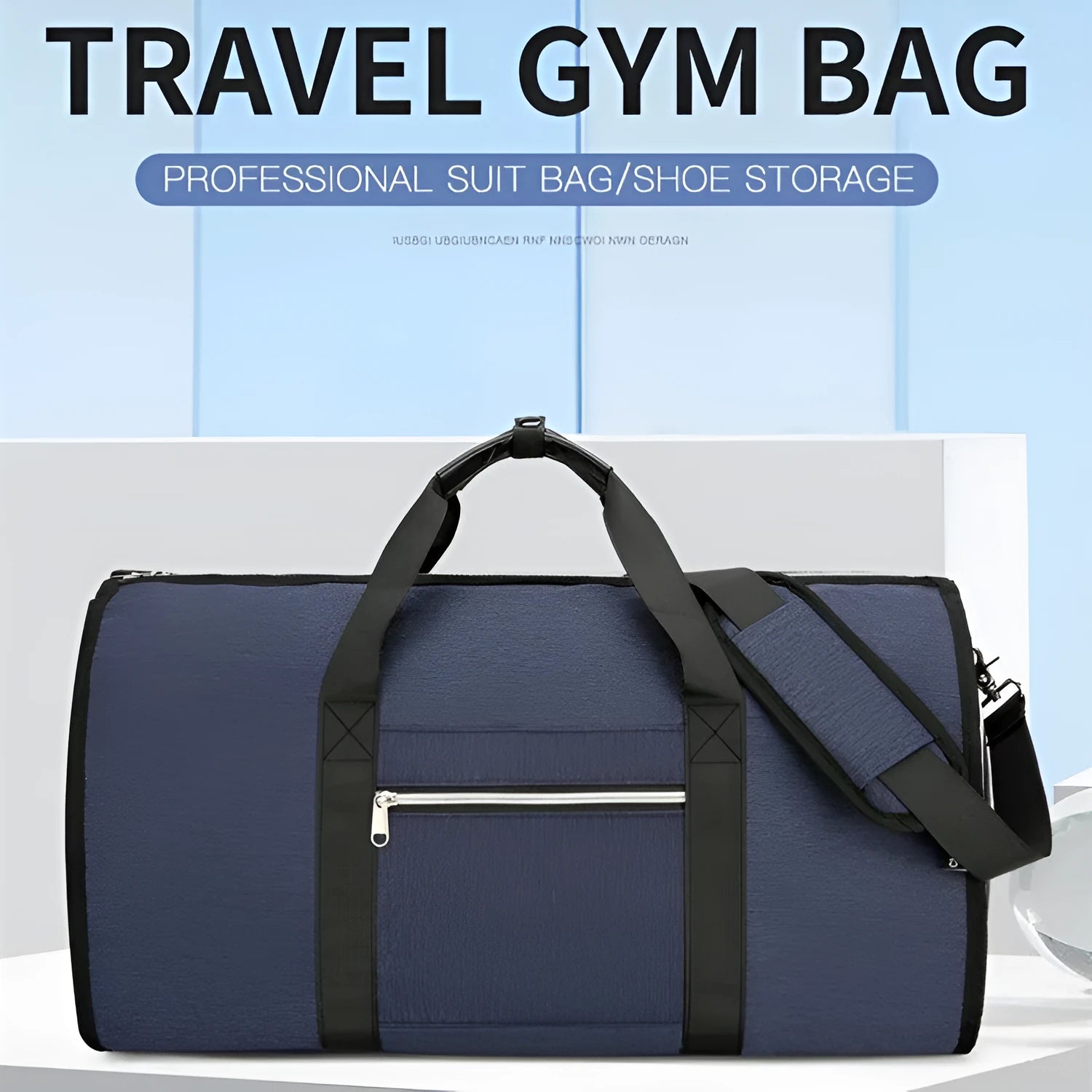 Grey Oxford cloth sports bag showing dry wet separation compartments and expansion function.