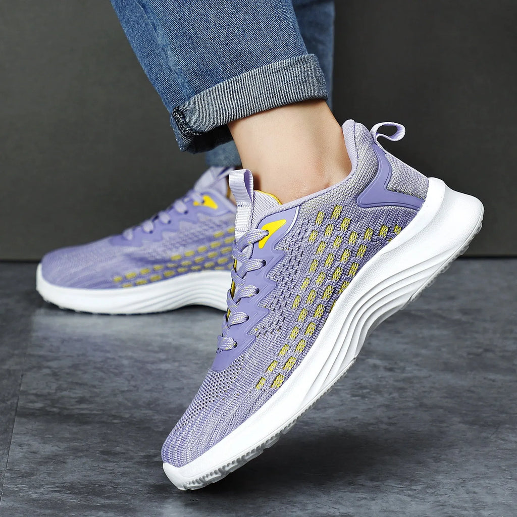 Women's Flyknit running shoes in lavender purple with EVA sole and mesh upper