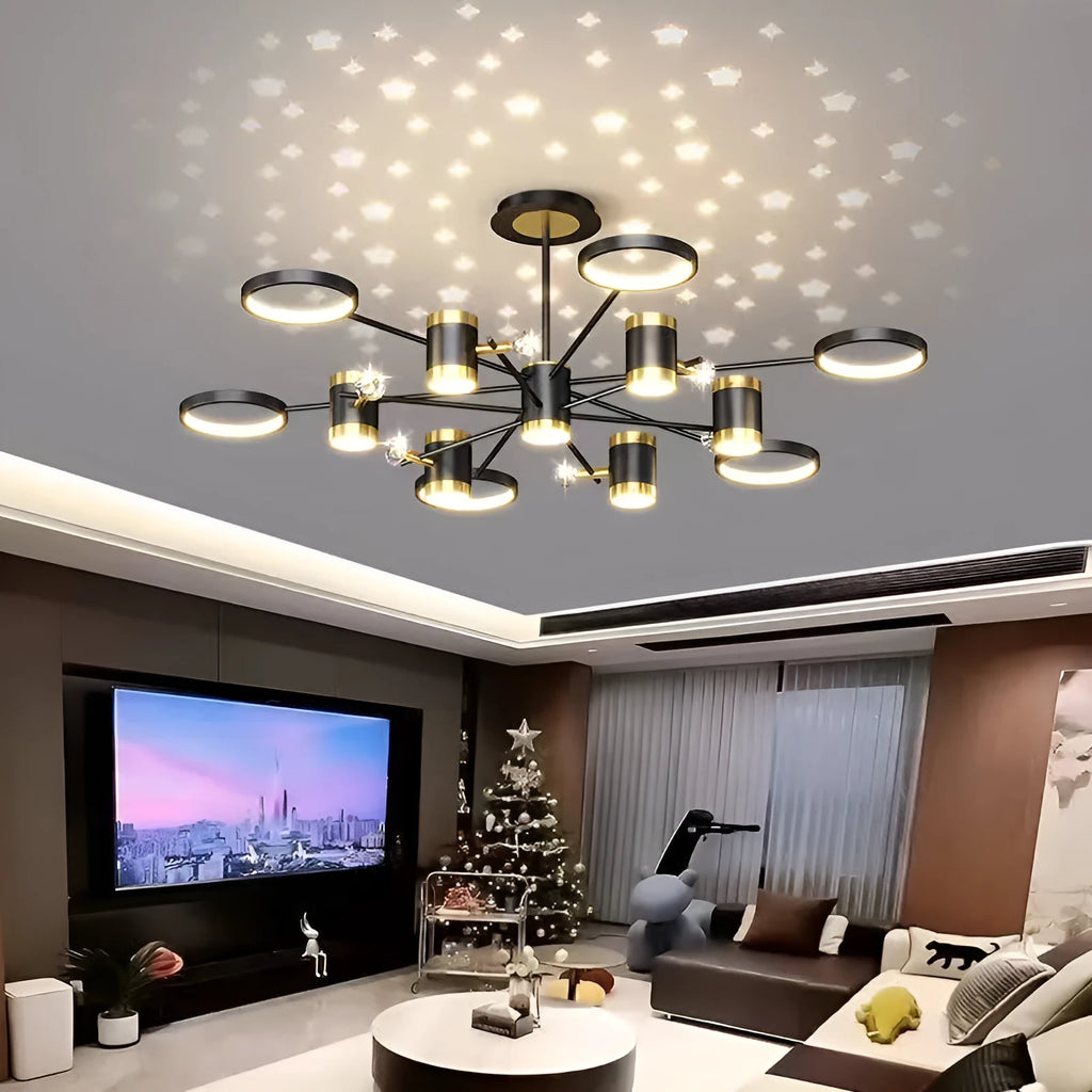 Black 13-head iron pendant lamp chandelier with Nordic star design and remote control
