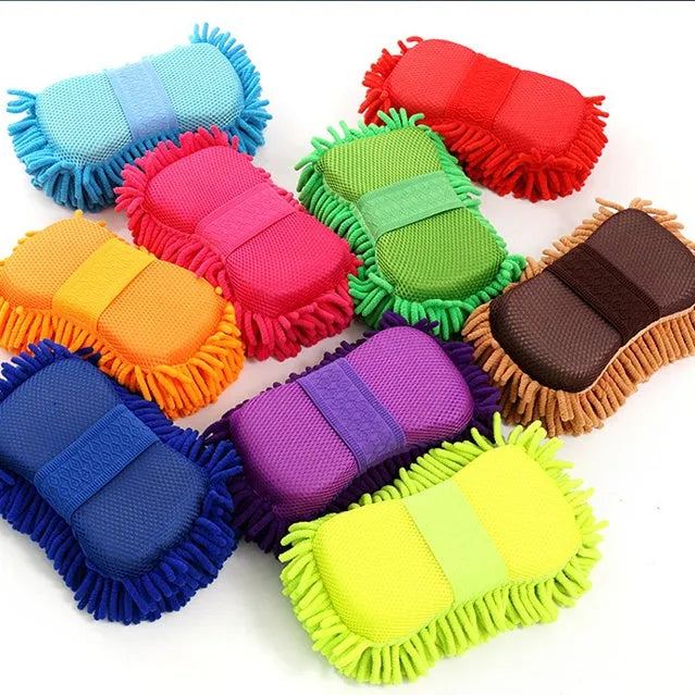Silver green car wash sponge measuring 14x25cm with microfibre chenille spiral wool surface
